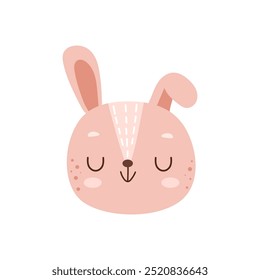 Portrait of wild hare, woodland and forest mammal, animal emoticon or sticker. Vector isolated cute personage with long ears and smiling muzzle. Rabbit snout mascot, fluffy cottontail avatar