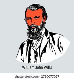 Portrait of William John Wills, Victorian era Australian explorer and surveyor, historical figure of Burke and Wills expedition. Hand-drawn vector illustration