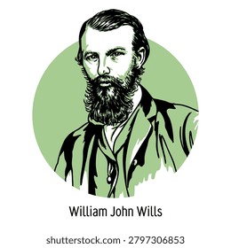 Portrait of William John Wills, Victorian era Australian explorer and surveyor, historical figure of Burke and Wills expedition. Hand-drawn vector illustration