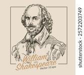 Portrait of William Shakespeare, Illustration in the style of a medieval engraving