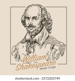 Portrait of William Shakespeare, Illustration in the style of a medieval engraving