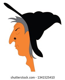 Portrait of witch with big nose illustration print vector on white background