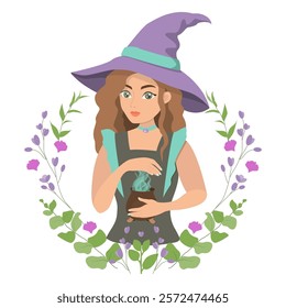 
Portrait of a witch.  character for Halloween design. Isolated vector illustration