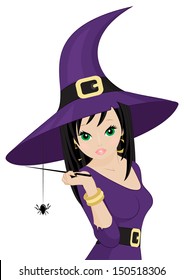 portrait of witch in hat isolated on white background