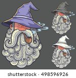 Portrait of wizard smoking pipe in 3 color versions.