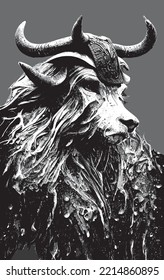 Portrait of wolf worrior beast. T-shirt vector design of antropomorphic monster wolf character.