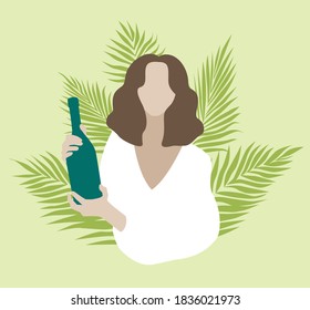 portrait of a woman with a bottle of wine in her hands