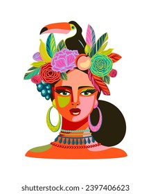 Portrait of woman in brazil carnival outfit. Vector isolated abstract illustration. Design elements for carnival concept and other use
