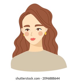portrait of a woman with brown long hair vector illustration.