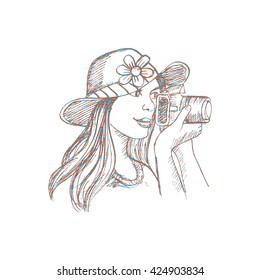 portrait of woman with camera