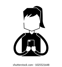 portrait woman chatting with smartphone