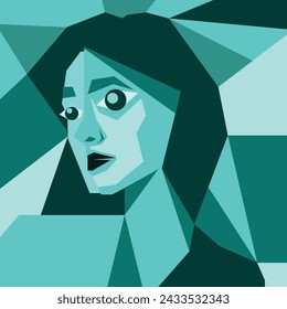 portrait of a woman with circles and rectangles. creatively poster design. Vector illustration.