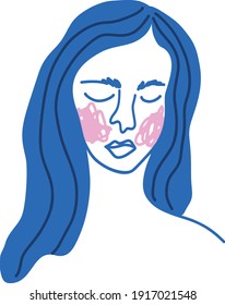 Portrait of a woman with closed eyes in line art abstract trendy modern style. Surrealism emotional face. Hand drawn vector illustration for contemporary design.