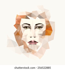 Portrait of a woman consisted of triangles.