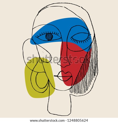 Portrait a woman with earring in modern abstract style. Hand drawn vector illustration for your contemporary fashion design.