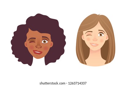 Portrait woman. Emotions of woman face. Vector illustration set