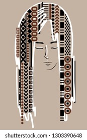 portrait of a woman in ethnic style. Illustration in brown colours