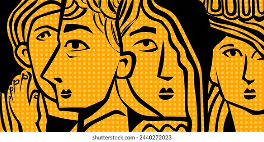 Portrait of woman face hand drawing outline vector illustration. Minimalist abstract female and male portrait hand drawn .