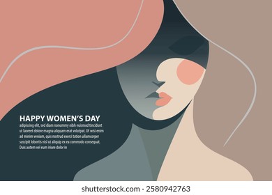 portrait of woman face, poster design for women's day. cosmetic skincare advertisement, spring summer fashion, vector illustration