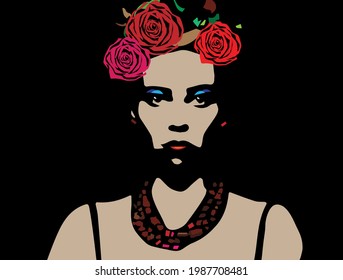 Portrait of a woman with flowers in her hair