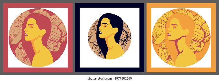 portrait of a woman with flowers. Variety in summer colors. Vector flat illustration. Ideal for magazines, prints, fashion, textiles, fabrics. EPS10