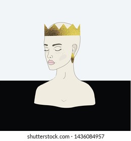 Portrait of a woman with a golden crown on her head. Illustration for posters. Vector illustration