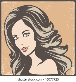 portrait of a woman with gorgeous hair, vector