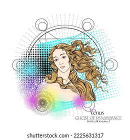 Portrait of a woman inspired by a painting by Renaissance artist Botticelli Birth of Venus. Outline hand drawing vector illustration.