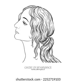 Portrait of a woman inspired by a painting by Renaissance artist Botticelli. Outline hand drawing vector illustration.