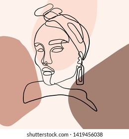 Portrait of a woman line drawing, abstract female face, aesthetic trendy beauty concept. Hand drawn fashion illustration