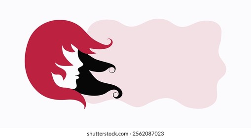 Portrait of a woman with long hair. Bright hairstyle. Girl's face. Banner, background for printing with space for text.