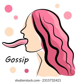 Portrait of a woman with a long tongue on a white background. Woman gossiping