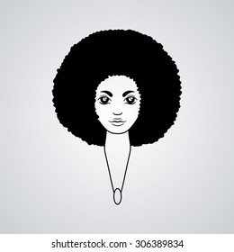 Portrait of a woman with luxuriant hair in the style of an African. Vector.