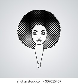 Portrait of a woman with luxuriant hair in the style of an African. Vector. The patterns in the hair.