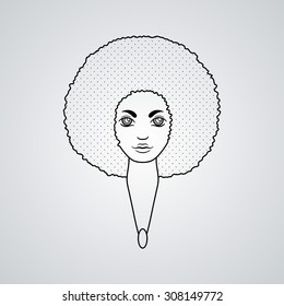 Portrait of a woman with luxuriant hair in the style of an African. Vector. The patterns in the hair.