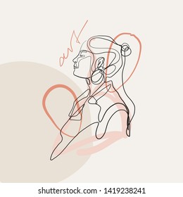 Portrait of woman in minimal trendy style. One line continuous drawing. Contemporary abstract design  for women's day card, poster, banner, textile print, social media concept, flyer. 