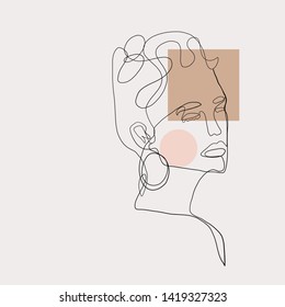 Portrait of woman in minimal trendy style. One line continuous drawing. Contemporary abstract design  for women's day card, poster, banner, textile print, social media concept, flyer. 