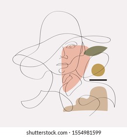 Portrait of woman in minimal trendy style. One line continuous drawing. Contemporary abstract design for women's day card, poster, banner, textile print, social media concept, flyer.