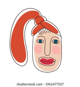 Portrait of a woman in a minimalistic linear style. Abstract portrait of a red-haired girl.Continuous one-line drawing. Design for the beauty, printing, and textile industries.