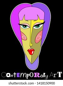 Portrait a woman  in modern abstract style. Hand drawn vector illustration for your contemporary fashion design