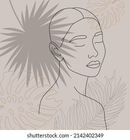 Portrait of a woman. Modern Minimalist female vector linear drawing. Portrait in a minimalist style.