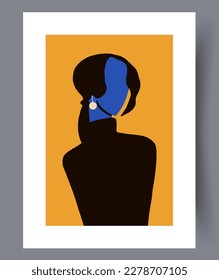 Portrait woman nordic avatar wall art print. Contemporary decorative background with avatar. Wall artwork for interior design. Printable minimal abstract woman poster.
