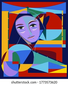 portrait of woman on colorful patterned background