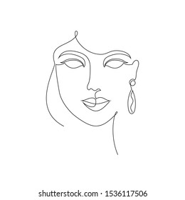 Portrait of woman on white background.One line drawing style.Tattoo idea.