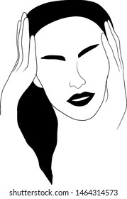 portrait woman one line, one color face, silhouette woman