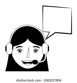 portrait woman  operator using headset speech bubble