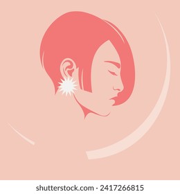 A portrait woman in profile with her eyes closed. Side view. Avatar. Vector flat illustration