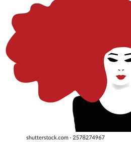 A portrait of a woman with red hair is featured in an illustration with ample space for text.