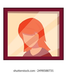 Portrait of a woman with red hair reflecting in the glass of a picture frame