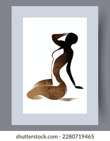 Portrait woman seductive lady wall art print. Contemporary decorative background with lady. Wall artwork for interior design. Printable minimal abstract woman poster.